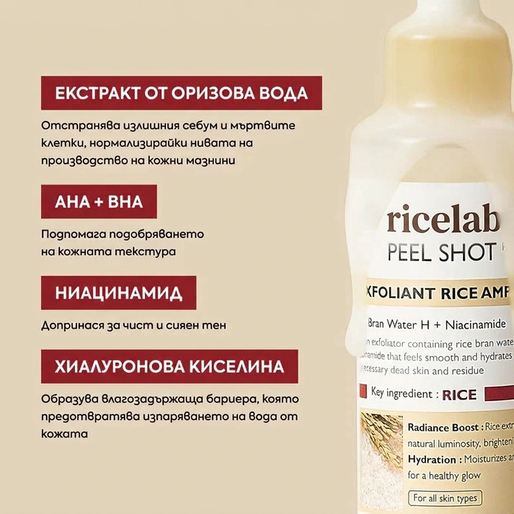 RICELAB - Peel Shot Пилинг Ампула с Бял Ориз