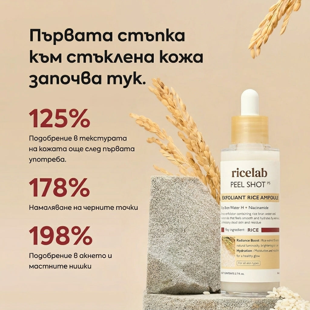 RICELAB - Peel Shot Пилинг Ампула с Бял Ориз